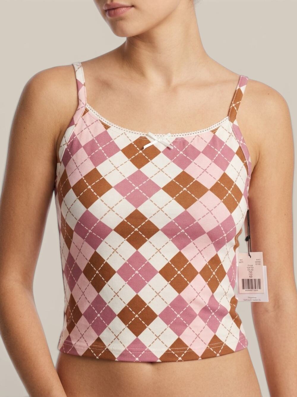 Originality Pastel Argyle Cropped Cami Coquette Y2K NWT Size XS